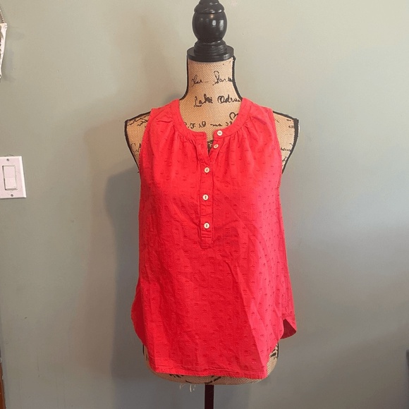 Universal Thread Womens Textured Knit Half Button Sleeveless Blouse Coral XS - Picture 1 of 4